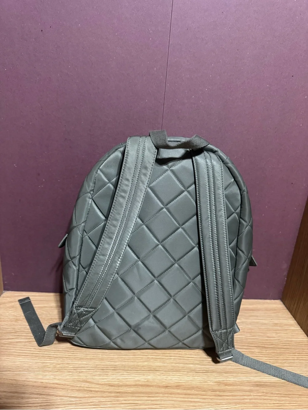 Tommy Hilfiger Gray Quilted Backpack Red Navy Accent